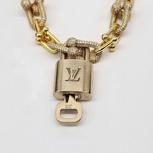 Auth Louis Vuitton Lock & Key w/Unbranded 925 Pure Silver Gold Plated Necklace